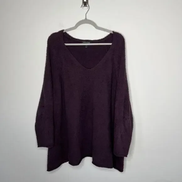 Eileen Fisher Sweater Womens 3X Purple Organic Cotton V Neck Oversized Tunic - Picture 2 of 9